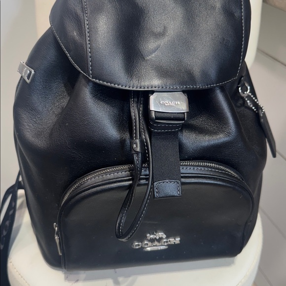 Coach Handbags - Coach Black Leather Drawstring Large Pace Backpack with Front Zip Pocket